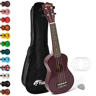 Imagen de Tiger UKE7Ukelele soprano para principiantes, incluye estuche, púa de fieltro, juego cuerdas repuesto, ahora equipado con Aquila, Morado
