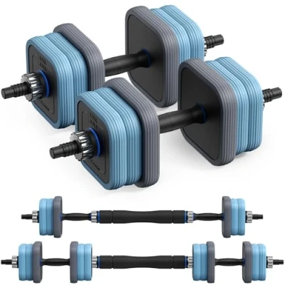 Imagen de Merach Juego de Mancuernas Ajustables con Barra Recta Conexión, 3 en 1 kit Mancuernas, Pesas, Ajustable Pesas y Barra, para Gimnasio Casa Fitness,Hombres/Mujeres 20KG