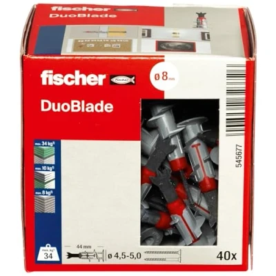Imagen de fischer DuoBlade Sin Tornillos Tacos para Pladur Autoperforantes Colgar Cuadros Taladrar Soporte de TV, Relojes Aplicación Facil con Destornillador Punta PZ 2 (40 Uds.)