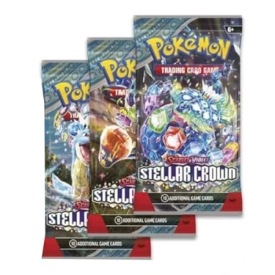 Imagen de PKM 4 x Stellar Crown Booster con 10 valiosas tarjetas coleccionables Inglés + Heartforcards® protección de envío