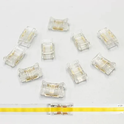 Imagen de Boarda conectores de tira LED COB, 2 pines, 10 a cable, conexión sin soldadura, conector clic rápido para tiras luces COB 5 mm, 8 mm (8 clic)