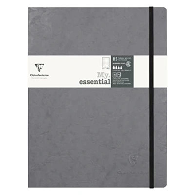 Imagen de Clairefontaine 794435C Collection Age Bag Cuaderno elástico cosido gris B5 19 x 25 cm 192 páginas numeradas DOT Papel marfil 90 g Cubierta para tarjeta cepillada de grano piel