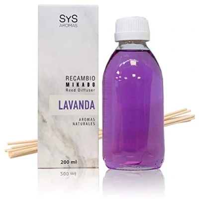Imagen de Recambio Mikado Lavanda 200 ml + Palos Mármol SYS Aromas. Notas florales y agrestes. Fragancia duradera.