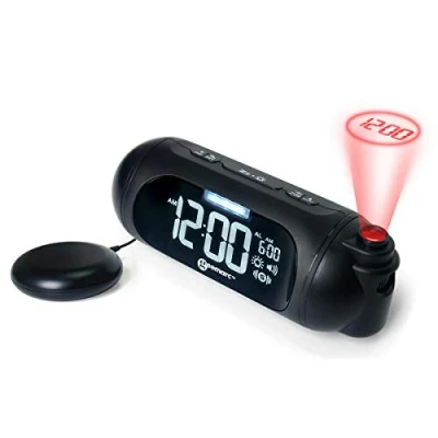 Imagen de Geemarc Wake &#039;N&#039; Shake Spot Reloj Despertador de Proyección con Alarma Potente 95dB, Cojín Vibrador y Snooze para Dormilones Pesados Personas Sordas Puerto Carga USB Versión ES
