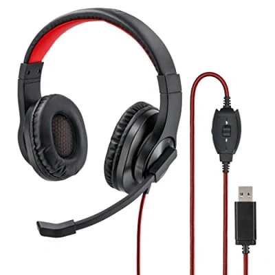 Imagen de Auriculares con cable Hama HS USB400, USB, Para PC y portátil, Micrófono, Negro