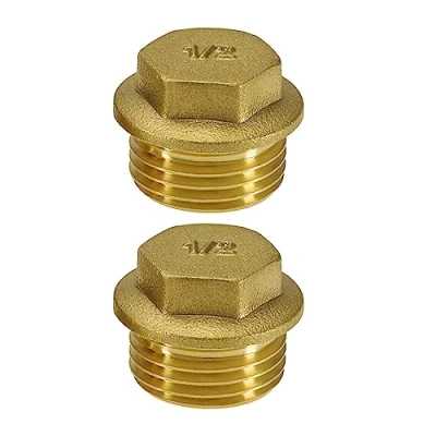 Imagen de eMagTech 2 tapones de rosca BSP macho 1,27 cm, tapa extremo tubo latón accesorios para conexión tuberías, baño, cocina, color dorado