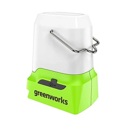 Imagen de Greenworks G24LA500 Linterna de Batería y Luz Camping con Gancho Colgante, 500 Lúmenes, 3 Configuraciones Brillo, USB Enchufes Tipo C SIN 24V Cargador, Años Garantía