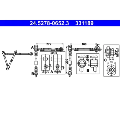 Imagen de ATE 24.5278 0652.3 Latiguillos de Freno 652 M10x1 NISSAN: Primera Hatchback, Berlina