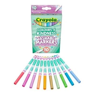 Imagen de CRAYOLA Colours of Kindness, Rotuladores Lavables Punta Fina, Caja con 10 Rotuladores, Para la Escuela y el Tiempo Libre, 58 7827
