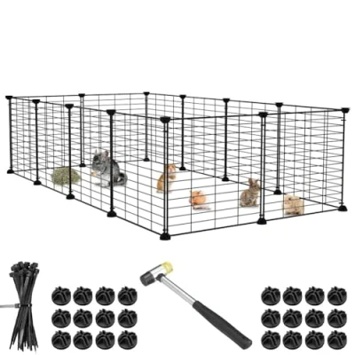 Imagen de BAKAJI Recinto para Animales de pequeño tamaño, Personalizable Metal, Valla componible cobayas, hámsteres, Conejos, Chinchillas, Interiores y Exteriores (110 x 75 39 cm)