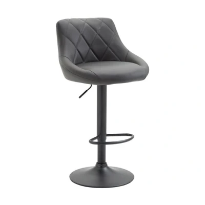 Imagen de Taburete De Bar Lazio Tapizado En Simil Cuero &amp; con Base Metal I Silla Alta Regulable Altura Giratorio, Color:Gris, Color del Marco:Negro