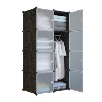 Imagen de XOKOTAKI Armario Modular, Estantería de Módulos, Organizador Modular Ropa Ropero para Hogar, Estante Almacenamiento Dormitorio, 8 1 Barra, 140x70 cm, Color Negro