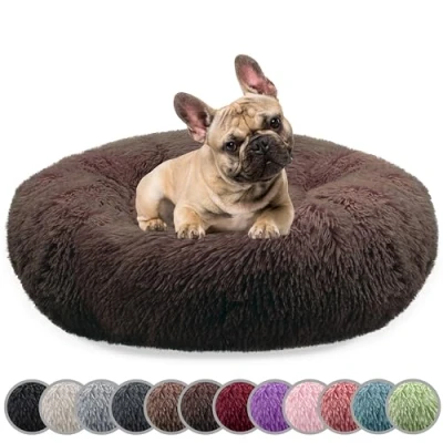 Imagen de bluzelle Cama Perro para Perros Medianos, 70cm Cojín Redondo Donut Colchon Felpa Suave Sofa Mascotas, Lavable Funda Extraíble Fondo Antideslizante Comodo, Color:Coffee