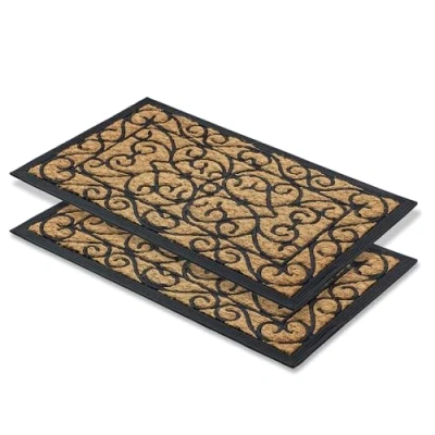 Imagen de ASTRA Felpudo de Exterior Antideslizante Resistente a la Intemperie Coco Deluxe Entrada Caucho y Antibacteriano atrapa Suciedad 45x75 cm Set 2 Relief
