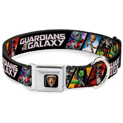 Imagen de Buckle Down DC WMC111 L Collar de Perro con cinturón Seguridad, grande, Insignia Guardianes la Galaxia, Iconos 5 Caracteres, Negro/Multicolor