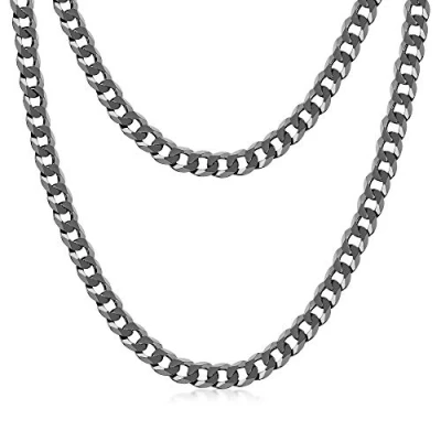 Imagen de Amberta Cadena Chapada Rodio Negro en Plata de Ley 925 para Hombre Malla Barbada Grosor 5 mm Longitud 65 cm