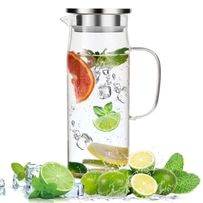 Imagen de Litimkat 1.5 L Jarras agua Cristal, jarra de con tapa sellada, hervidor resistente al calor, para fría/caliente, vino, té helado y jugos