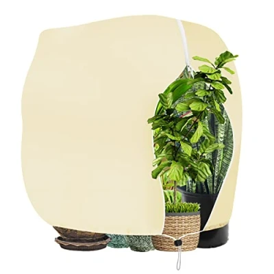 Imagen de Sosayet Funda para Plantas, 180 x 120 cm Saco Cubre Plantas Invierno con Cordón de Cremallera, Cubierta Protección Olivo Palmeras, Beige