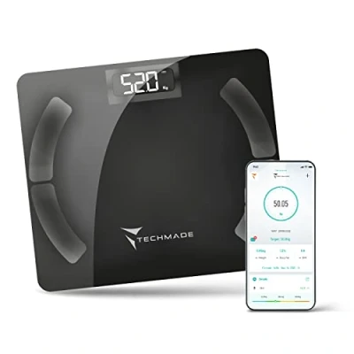 Imagen de Báscula digital para medir la masa grasa, magra y el metabolismo basal, iOS Android, color negro