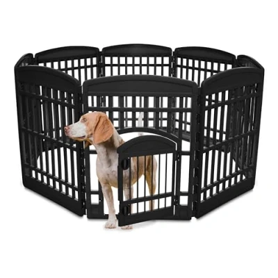 Imagen de Iris Ohyama Parque para Perros con 8 Paneles, H90cm, Negro, Puerta Cerradura, Jaula Gatos, Vallas, Corralito, Interiores, Exteriores, Conejo, Cercado, Corral Perro, Mascotas, CI 908