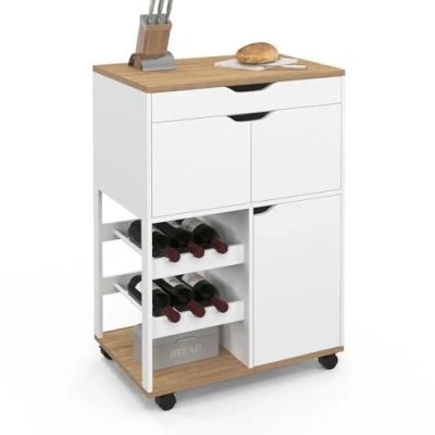 Imagen de COSY aparador de cocina con armarios y portabotellas en madera blanco