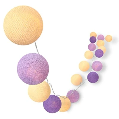 Imagen de CREATIVECOTTON Cadena de luces LED con bolas algodón, temporizador y regulador luz incluido (Lavanda, 35 bolas)