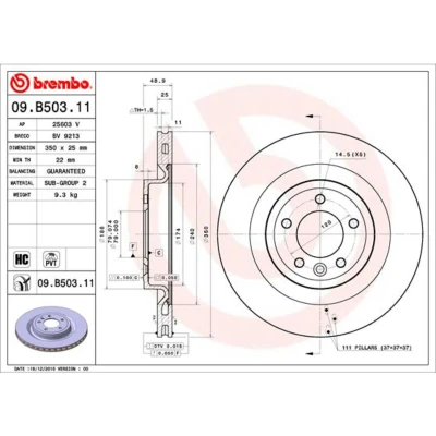 Imagen de BREMBO COATED DISC LINE 09.B503.11 Disco de freno 350 25 5 ventilación interna revestido altamente carbonizado LAND ROVER: Range Rover Sport