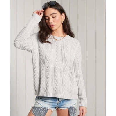 Imagen de Superdry Dropped Shoulder Cable CREW NECK Jersey de punto, Mujer, Talla: 42, Light dove grey