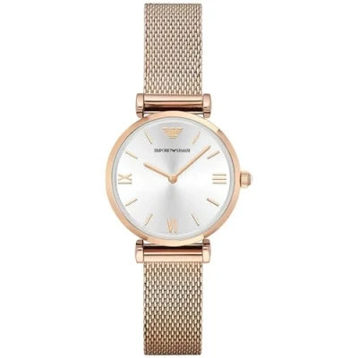 Imagen de Emporio Armani Reloj para mujer, Movimiento de dos manecillas, caja acero inoxidable color oro rosa 32 mm con correa inoxidable, AR1956, Tono y gris