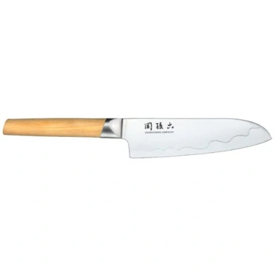 Imagen de KAI Seki Magoroku Composite Santoku cuchillo 16,5 cm longitud de la hoja acero inoxidable SUS420J2 56 HRC / VG 10 61 mango madera pakka con vetas claras hecho a mano en Japón
