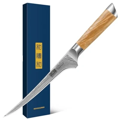 Imagen de HOSHANHO Cuchillo de Filete 18 cm, Profesional Japones para Pescado Acero Damasco 67 Capas, Súper Afilado Filetear con Mango Madera Olivo