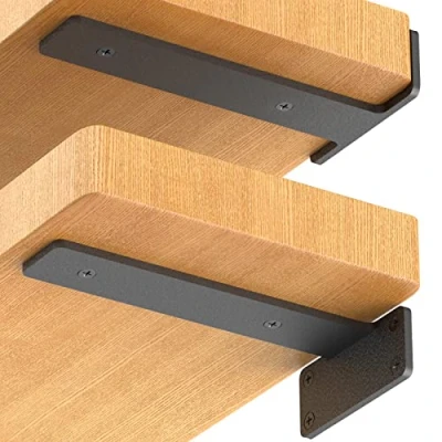 Imagen de Paquete de 6 soportes flotantes para estantes, soporte estante industrial resistente pulgadas, en L metal negro estantes bricolaje (1/5 pulgadas grosor)
