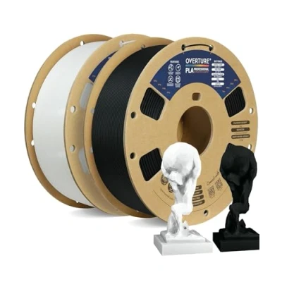 Imagen de OVERTURE filamento PLA Plus PLA+ 1,75 mm, dureza profesional, 2 kg de (4,4 libras), (negro 1 + blanco kg)