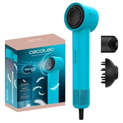 Imagen de Cecotec Secador de Pelo Ionicare Rockstar Style Blue, Muy Compacto y Ligero, Motor 1500W 110000 Rpm, Generador Iones, 4 Temperaturas, 3 Velocidades, Silencioso: Tecnología Brushless
