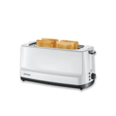 Imagen de Severin Tostadora automática, tostador largo con soporte para panecillos, doble ranura 4 rebanadas, 1400 W de potencia, blanco y gris, AT 2234