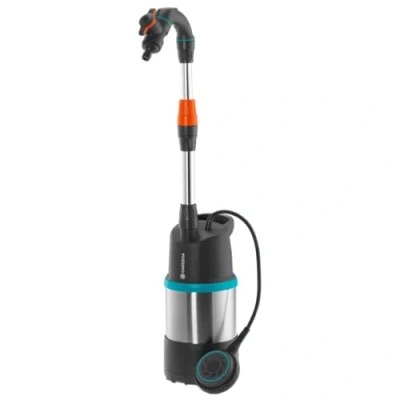 Imagen de Bomba para recogida de aguas pluviales GARDENA 4700/2 inox con cable: sumergible a presión filtro integrado, caudal 4700 l/h, carcasa inox, válvula ajustar la cantidad agua (1764 20)