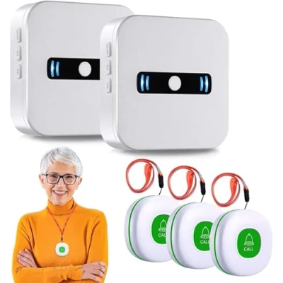 Imagen de Daytech Timbre Avisador para Enfermos Alerta Buscapersonas Personas Mayores Botón de Llamada Alarma Inalámbrica Hogar Panico Ancianos 2 Receptores y 3 Emisor SOS