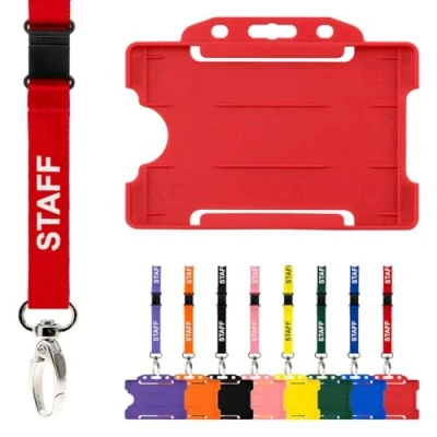 Imagen de CKB Ltd Cordón para personal con tarjetero, paquete doble de cordones seguridad identificación, correa el cuello, clip metal giratorio, diseño liberación rápida (rojo)