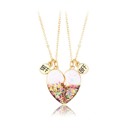 Imagen de IERCZA collares de la amistad, Amistad Colgante Collar Conjunto Mejores Amigos BFF Corazón Púrpura para 1 Niñas Regalo Cumpleaños Amigos(degradado rosa)