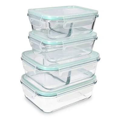 Imagen de Navaris Set de 4 fiambreras Cristal con Tapa 4X Recipientes Variados herméticos antifugas para Horno microondas congelador y lavavajillas