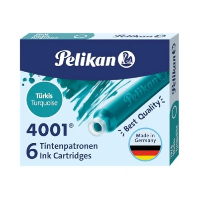 Imagen de Pelikan 301705A Juego de cartuchos tinta 4001 para plumas estilográficas TP6, 6 cartuchos, Turquesa
