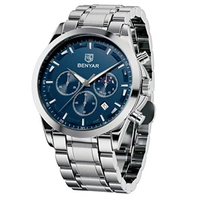 Imagen de BENYAR Relojes Hombre Cronografo Analógico Impermeable de Pulsera Luminoso Fecha Negocios Casual Diseñador Reloj Banda Acero Inoxidable Regalo Elegante