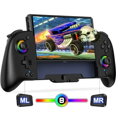 Imagen de ALEEMTRY Controlador de conmutación para modo mano con turbo/1000 mAh/programable/giroscopio 6 ejes, mango grande, Switch/OLED (negro)
