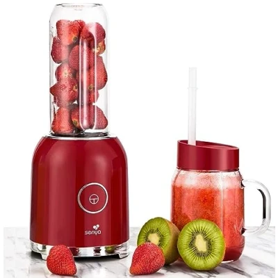 Imagen de Senya batidora con 2 botellas portátiles Rojo Juicy Delight 250 W, 6 cuchillas de acero inoxidable, SYCP M025, sin BPA.
