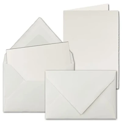 Imagen de Juego de 15 tarjetas vintage papel arrugado DIN A6 plegables con sobres C6 forrado doble blanco natural felicitación