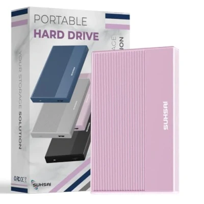 Imagen de SUHSAI Disco Duro Externo de 250 GB HDD Copia Seguridad Datos Expansión Memoria 2,5&quot; portátil USB 3.0 Compatible con Mac, Escritorio, PC, PS4, PS5, Xbox One (Rosa)