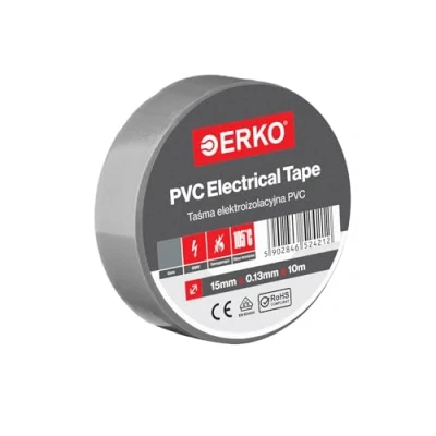 Imagen de ERKO Cinta aislante Gris PVC 15mm x 10m Reparación de conductos eléctricos, Alta flexibilidad con fuerte adhesión, Resistente a productos químicos, Cloruro Polivinilo