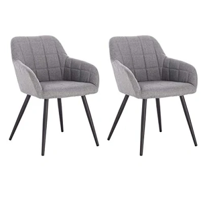 Imagen de WOLTU 2 x Sillas de Comedor Nordicas Estilo Vintage Juego 2, Silla Cocina Tapizada con Reposabrazos Tapizadas Lino, Estructura Metal, Gris Claro BH107hgr