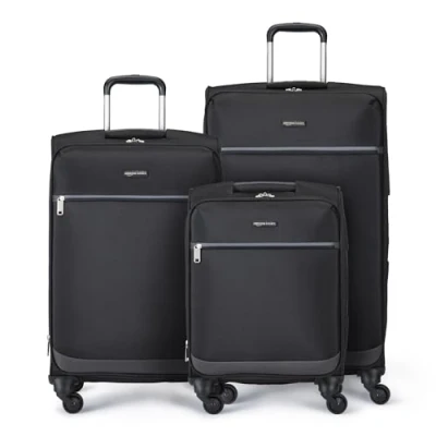 Imagen de Amazon Basics Juego de 3 Maletas Blandas Expandibles con Giratorias, 53.5cm, 66cm 74cm, Negro