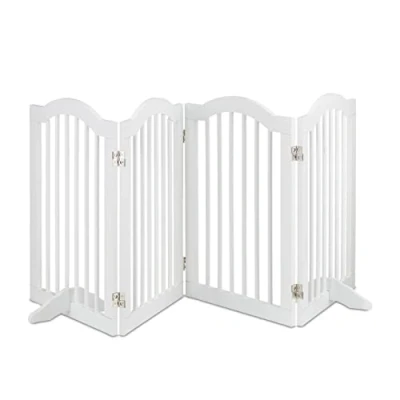 Imagen de Relaxdays Barrera Seguridad Niños, Valla Bebés, Perros, Sin Taladrar, 4 Paneles, 70x205,5cm, con Patas, Plegable, Blanca, Tablero de Fibras